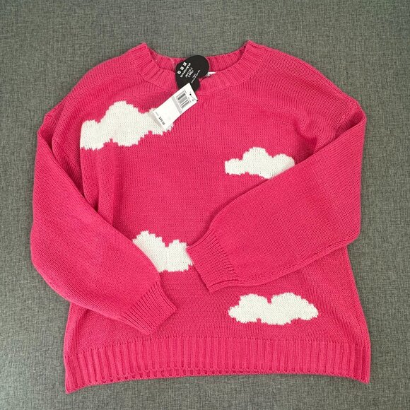 NEW! Made with Love By FCT Knit Sweater Pink White Clouds Plus 1X Acrylic $49 - Picture 8 of 12